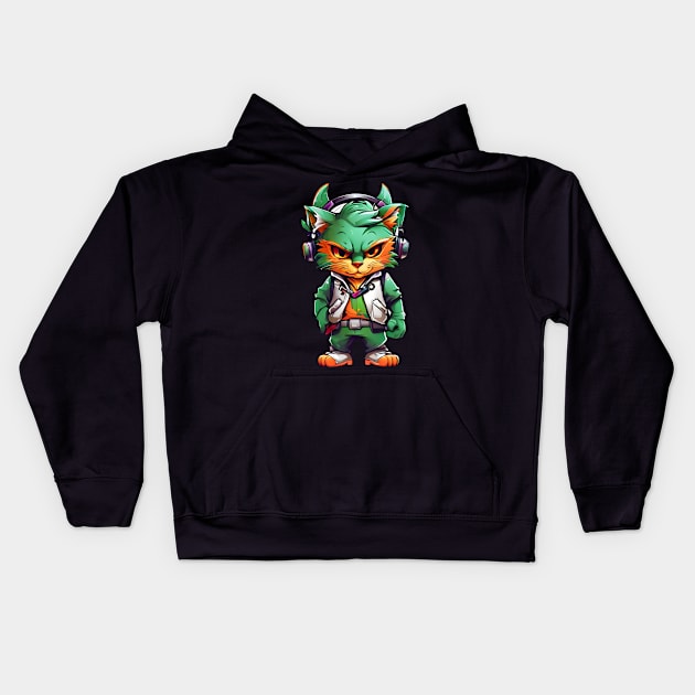 Gamer Cartoon Cat Kids Hoodie by anurak2516